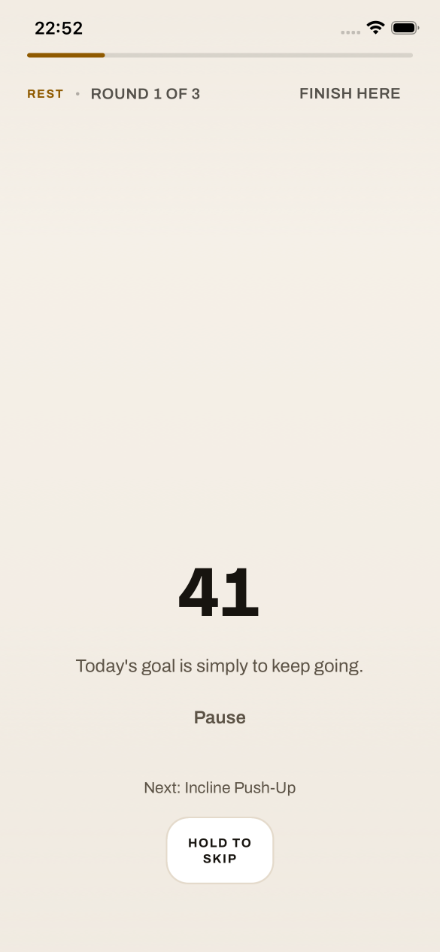 Rest screen counting down from 41 seconds